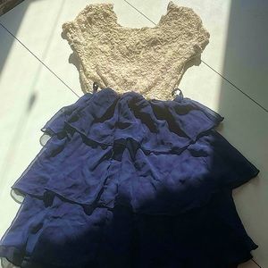 Navy Blue and Off-White Ruffle Dress